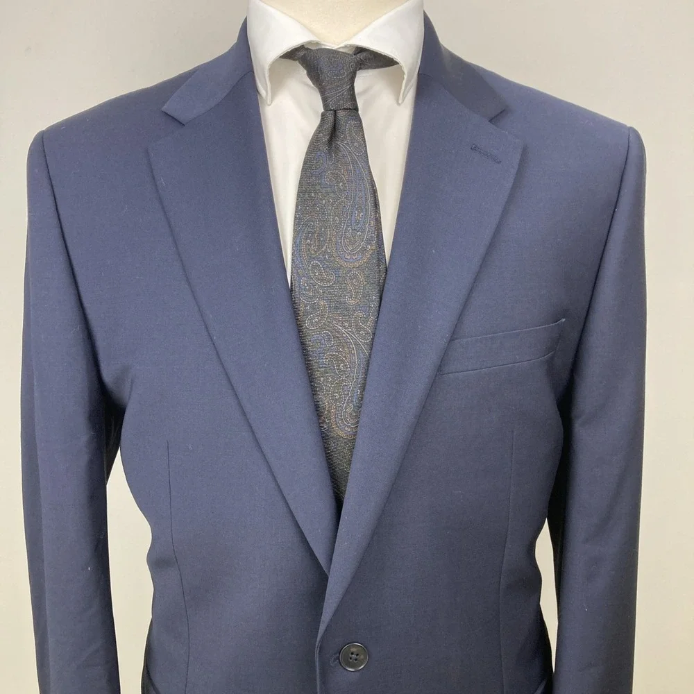 Calvin Klein Mens Slim fit Suit Jacket Blazer 46 R Navy Blue Solid Stretch‎